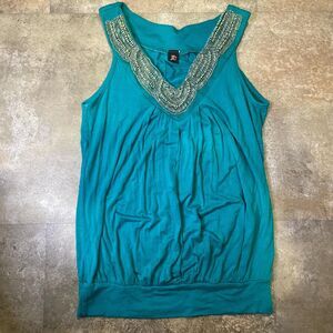 teal y2k beaded v neck tank top super light and flowy material size small